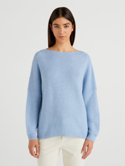 Light Blue Women's Benetton Boxy Fit Wool Blend Crew Neck Sweaters | AU937824