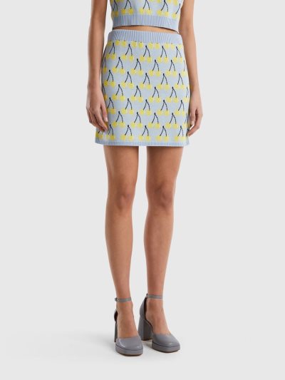 Light Blue Women's Benetton Cherry Pattern Mini Skirts | AU896482