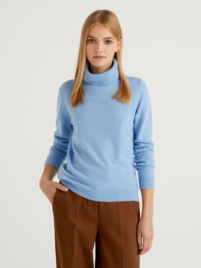 Light Blue Women's Benetton Pure Cashmere Turtleneck High Neck Sweaters | AU948118