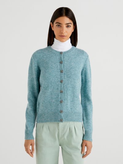 Light Blue Women's Benetton Pure Shetland Wool Cardigan | AU449280