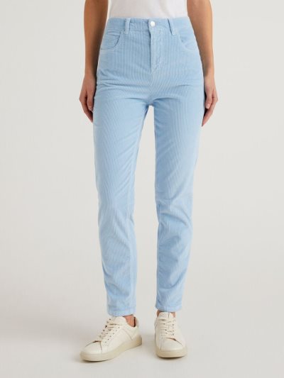 Light Blue Women's Benetton Thinly-striped Velvet Trousers | AU324165