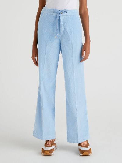 Light Blue Women's Benetton Wide Velvet Trousers | AU664703