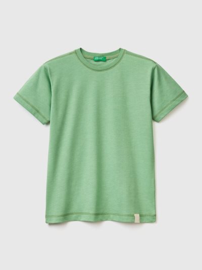 Light Green Kids' Benetton Crew Neck Recycled Fabric Short Sleeve T-shirts | AU786555