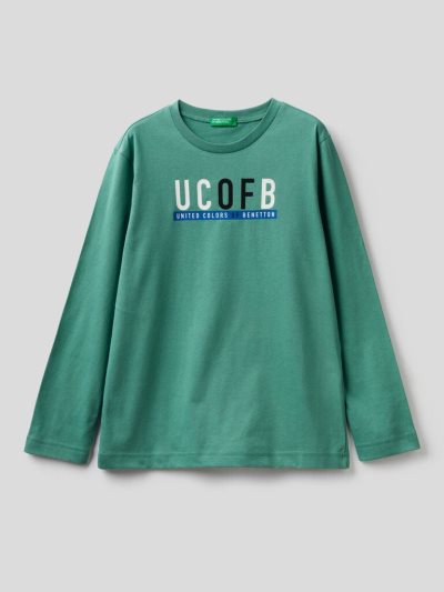 Light Green Kids' Benetton Long Sleeve Organic Cotton T Shirts | AU800515