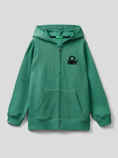 Light Green Kids' Benetton Zip-up Logo Print Hoodie | AU861247