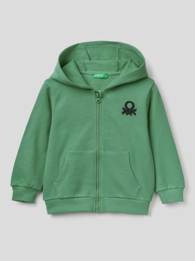 Light Green Kids' Benetton Zip-up Organic Cotton Hoodie | AU454692