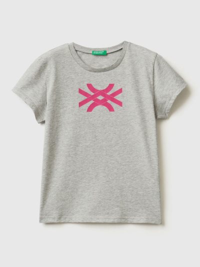 Light Grey Kids' Benetton 100% Cotton Logo Short Sleeve T-shirts | AU164310