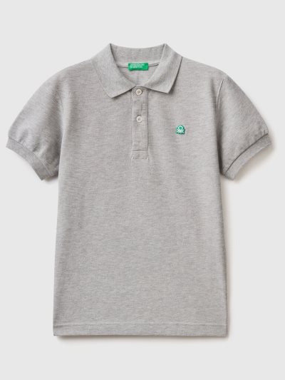 Light Grey Kids' Benetton 100% Organic Cotton Slim Fit Short Sleeve Polos | AU308626