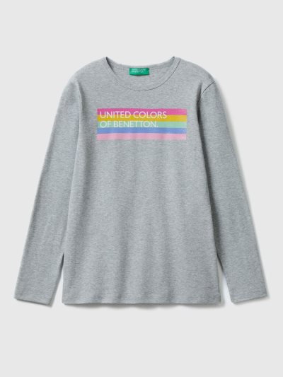 Light Grey Kids' Benetton Long Sleeve Glitter Print T Shirts | AU594930