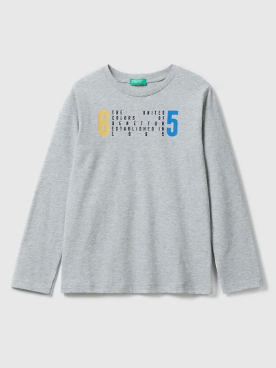 Light Grey Kids' Benetton Long Sleeve Organic Cotton T Shirts | AU835970