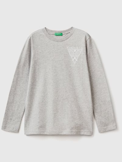 Light Grey Kids' Benetton Long Sleeve Print T Shirts | AU568429