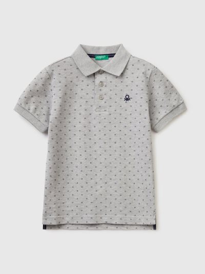 Light Grey Kids' Benetton Micro Patterned Slim Fit Short Sleeve Polos | AU108986