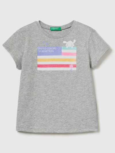 Light Grey Kids' Benetton Organic Cotton Print Short Sleeve T-shirts | AU546648