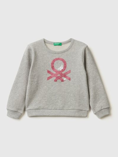 Light Grey Kids' Benetton Organic Cotton Glittery Print Sweatshirt | AU945061