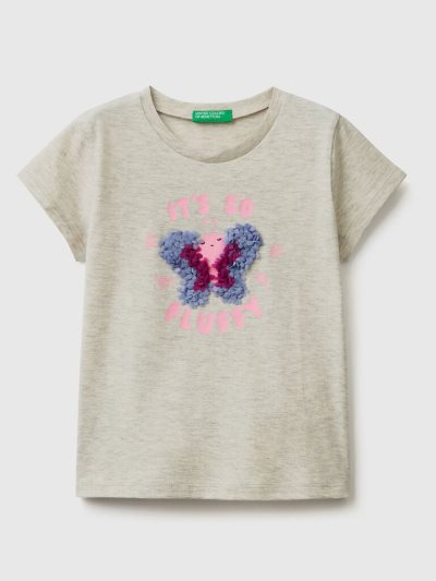 Light Grey Kids' Benetton Petal Look Applique Short Sleeve T-shirts | AU255658