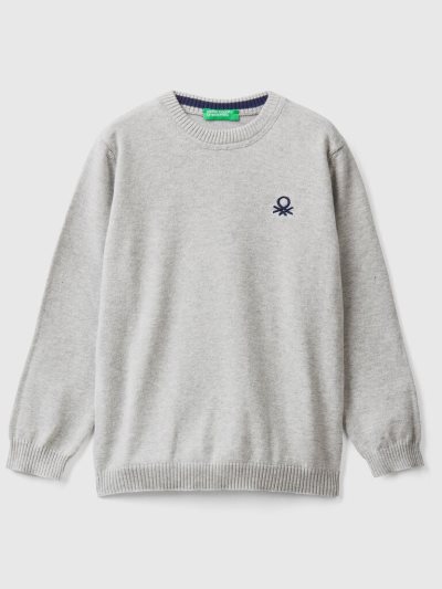 Light Grey Kids' Benetton Regular Fit 100% Cotton Sweaters | AU771823