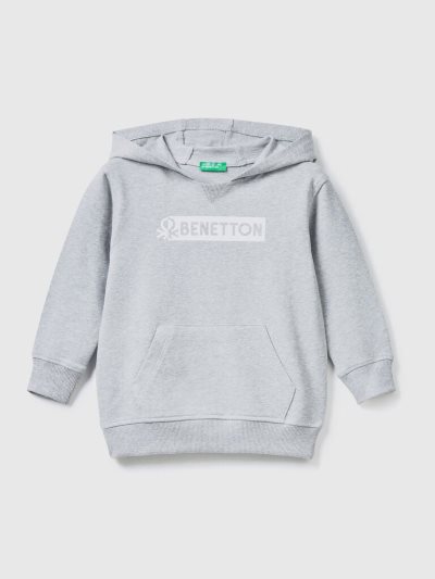 Light Grey Kids' Benetton Stretch Organic Cotton Hoodie | AU675767