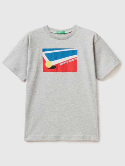 Light Grey Kids' Benetton Tennis Print Short Sleeve T-shirts | AU103854