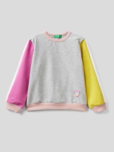 Light Grey Kids' Benetton Warm Color Block Patch Sweatshirt | AU503577