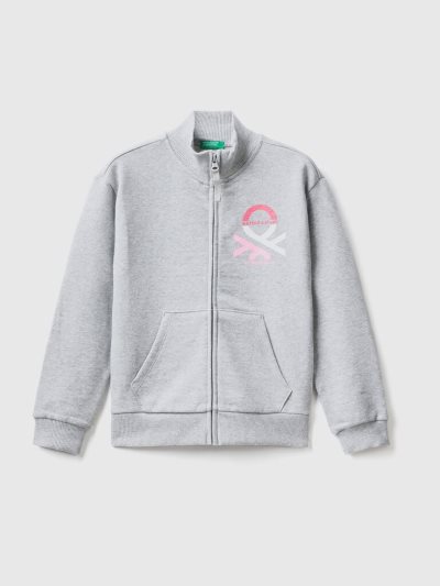 Light Grey Kids' Benetton Zip And Collar Sweatshirt | AU095850