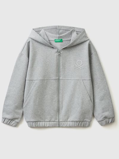 Light Grey Kids' Benetton Zip And Embroidered Logo Hoodie | AU295006