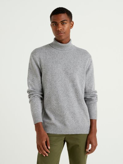 Light Grey Men's Benetton Cashmere And Wool Blend Turtleneck High Neck Sweaters | AU001760