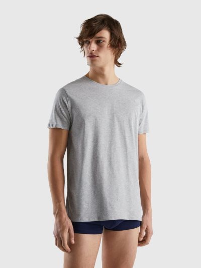 Light Grey Men's Benetton Long Fiber Cotton T Shirts | AU489257