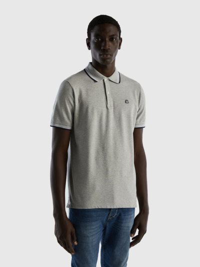 Light Grey Men's Benetton Short Sleeve Stretch Cotton Polo Shirts | AU168018