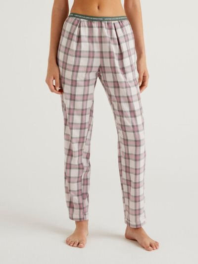 Light Grey Women's Benetton Check Flannel Trousers | AU915804