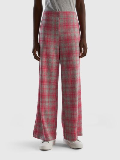 Light Grey Women's Benetton Check Palazzo Trousers | AU314143