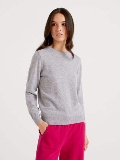 Light Grey Women's Benetton Crew Neck Merino Wool Sweaters | AU795777