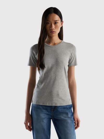 Light Grey Women's Benetton Long Fiber Cotton Short Sleeve T-shirts | AU750975