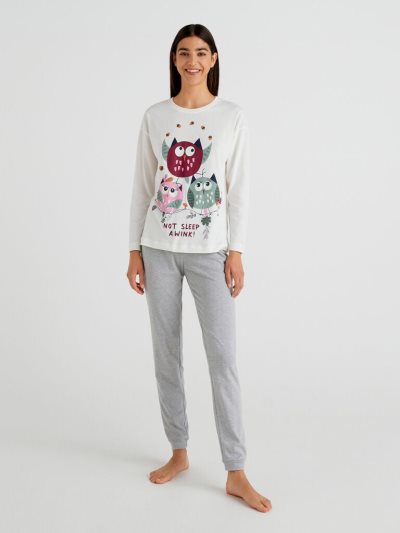 Light Grey Women's Benetton Owl Warm Cotton Matching Sets | AU029025