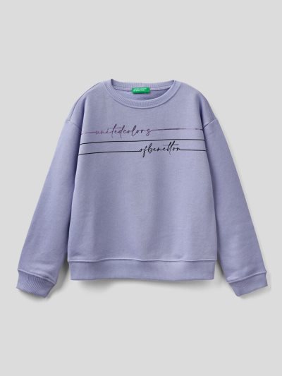 Lilac Kids' Benetton 100% Cotton Logo Sweatshirt | AU271777