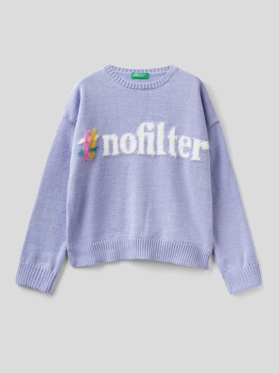 Lilac Kids' Benetton Boxy Fit Inlay Sweaters | AU000690