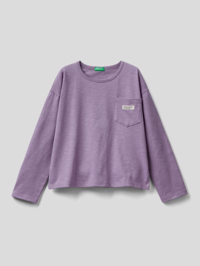 Lilac Kids' Benetton Breast Pocket Organic Cotton Long Sleeve T-shirts | AU080715