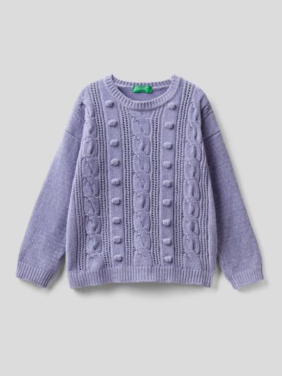 Lilac Kids' Benetton Cable Knit Chenille Sweaters | AU948472