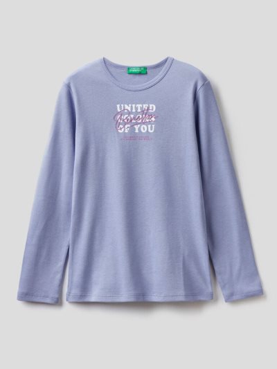 Lilac Kids' Benetton Long Sleeve Glitter Print T Shirts | AU121679