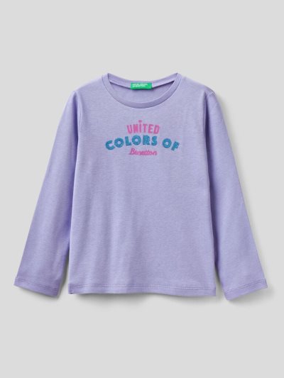 Lilac Kids' Benetton Long Sleeve Organic Cotton T Shirts | AU989375