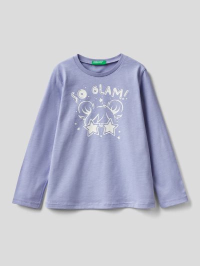 Lilac Kids' Benetton Organic Cotton Print Long Sleeve T-shirts | AU025189