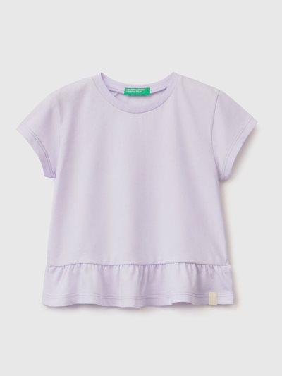 Lilac Kids' Benetton Recycled Fabric Ruffles Short Sleeve T-shirts | AU659757