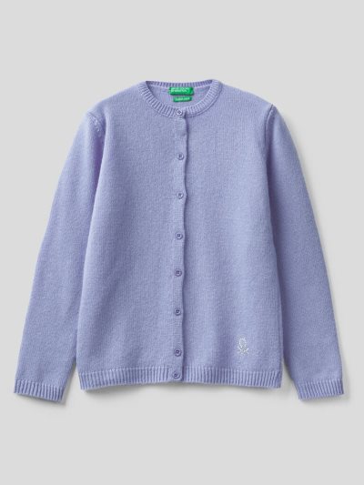 Lilac Kids' Benetton Rhinestone Logo Crew Neck Cardigan | AU829110