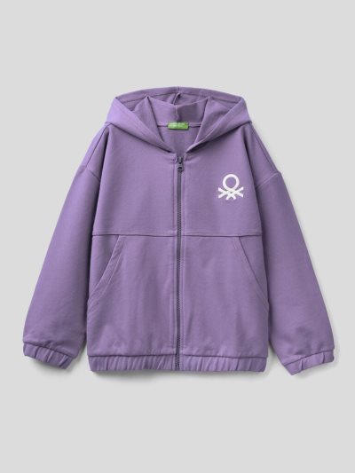 Lilac Kids' Benetton Warm Zip And Embroidered Logo Hoodie | AU570537