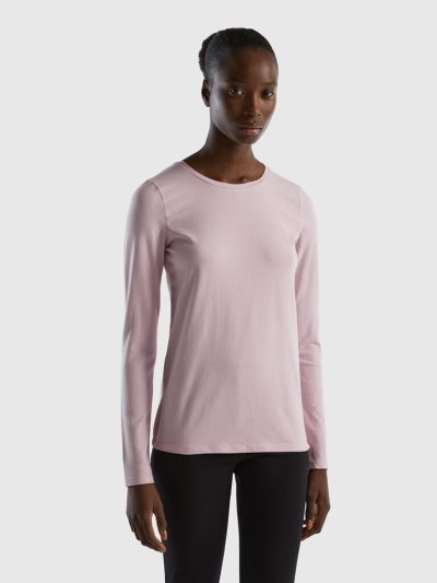 Lilac Women's Benetton Long Sleeve Super Stretch T Shirts | AU810587