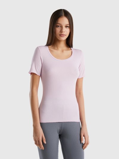 Lilac Women's Benetton Slim Fit Ribbed T Shirts | AU743084