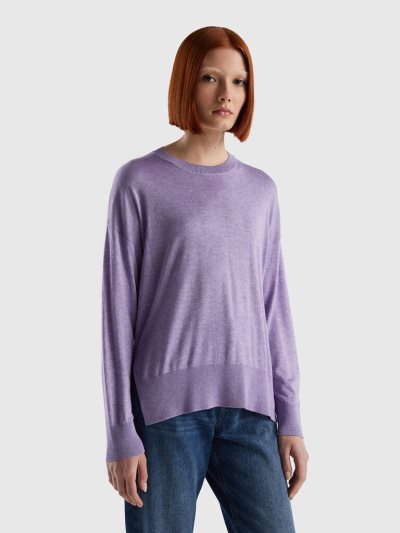 Lilac Women's Benetton Viscose Blend Slits Crew Neck Sweaters | AU798132