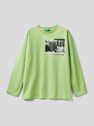 Lime Kids' Benetton Photo Print Long Sleeve T-shirts | AU371644