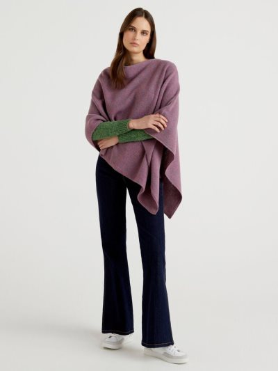 Mauve Women's Benetton Pura Lana Shetland Mantella Sweaters | AU915582