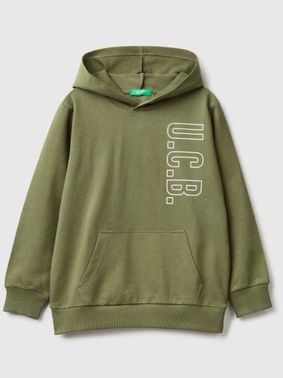 Military Green Kids' Benetton 100% Cotton Hoodie | AU639294