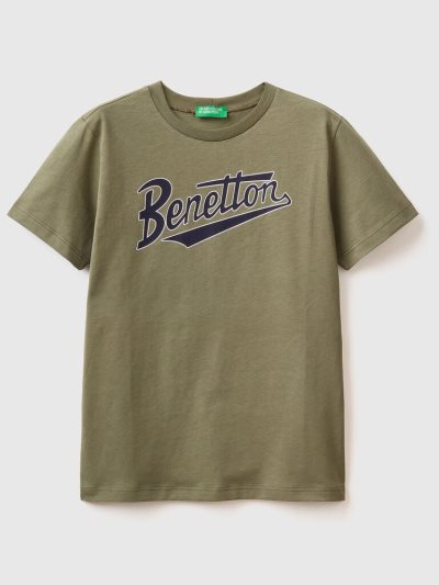 Military Green Kids' Benetton 100% Organic Cotton Short Sleeve T-shirts | AU180671